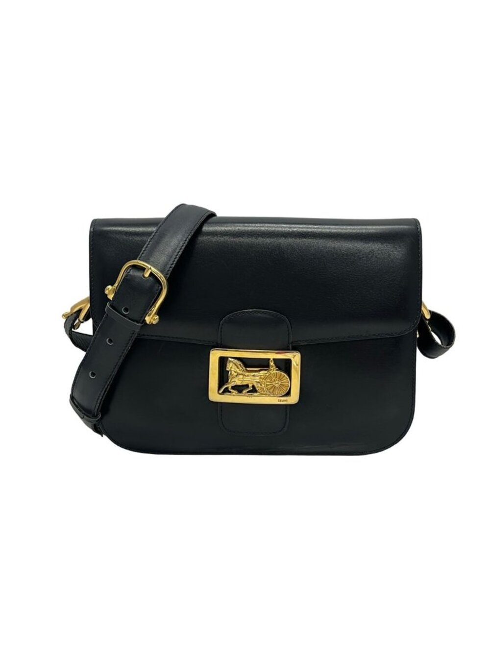 Celine Shoulder Bag Horse Carriage Dark Navy Leather